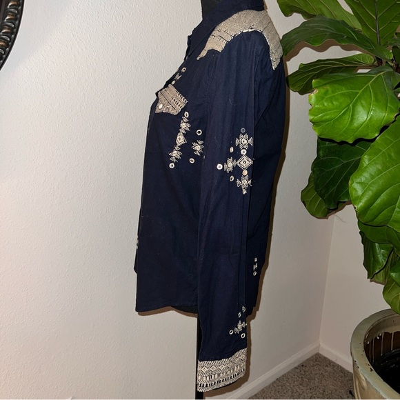Ralph Lauren Denim & Supply Women’s Western Navy Blue 100% Cotton VTG Blouse XL - Picture 9 of 16